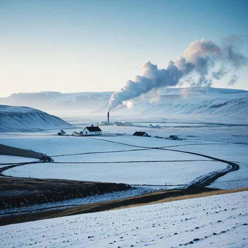 Snow-Covered Icelandic Highlands with Smoke from Chimney