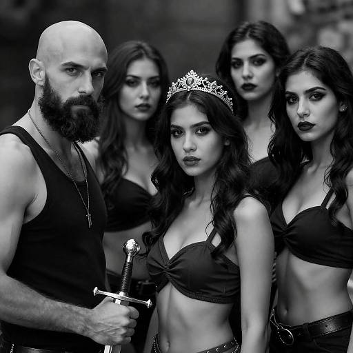 Monochrome Swordbearer with Crowned Women