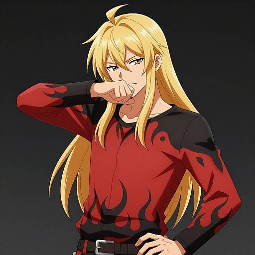 Blonde Anime Male with Flame Shirt