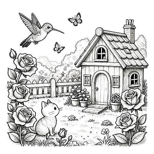 Enchanting Garden Coloring Scene