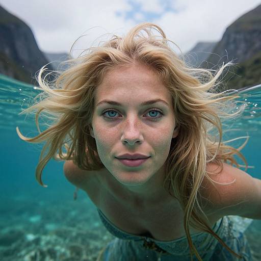Underwater Portrait of Pacific Islander Woman