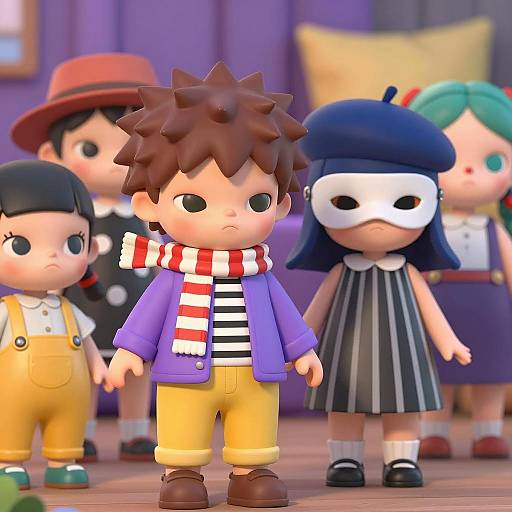 Digital Illustration of Five Stylized Dolls