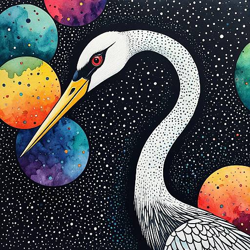 Minimal Jewel-Toned Crane in Pointillism