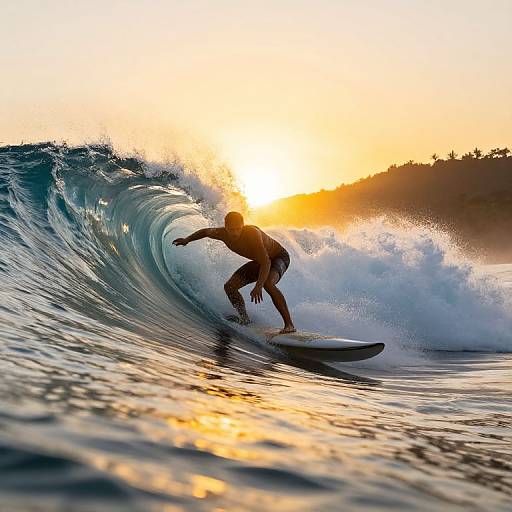 Surfers Riding Giant Waves at Golden Hour