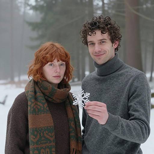 Couple in Winter Forest Holding Snowflake Ornament