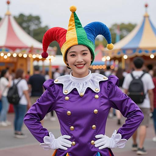 Vibrant Jester at Colorful Carnival