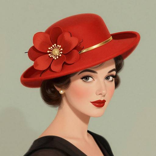 Vintage 1930s Woman in Red Hat
