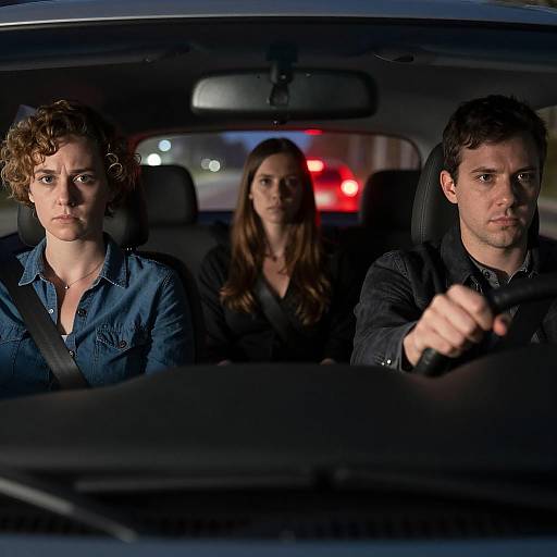 Nighttime Car Interior Scene with Passengers