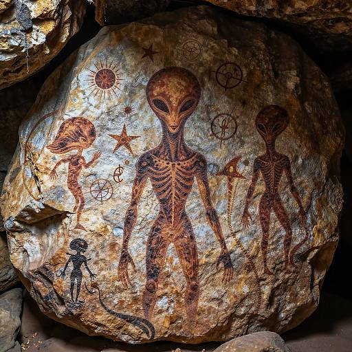 Alien Cave Art with Cosmic Symbols