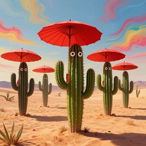 Whimsical Cacti Parade in Desert