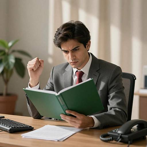 Businessman in Office with Intense Focus