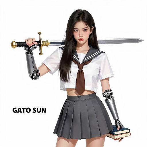 Young Warrior with Mechanical Arm Illustration