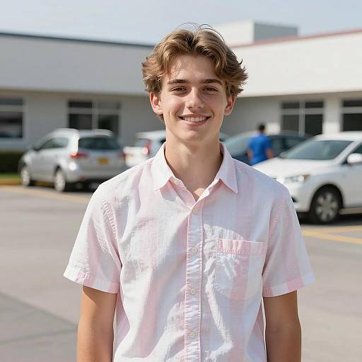 Smiling Young Man in Striped Shirt