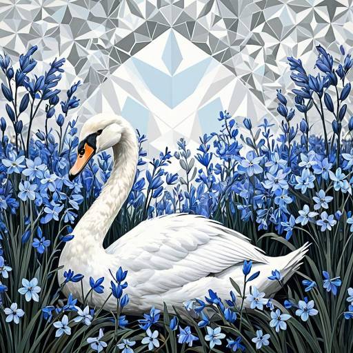 Abstract Floral Design with Geometric Swan Abstract Floral Design with Geometric Swan
