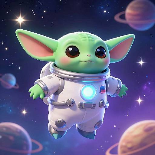 Cute Green Alien in Futuristic Space