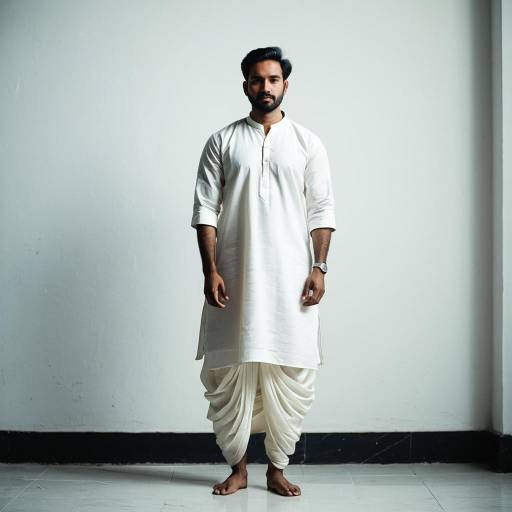 Indian Man in Traditional White Kurta and Dhoti