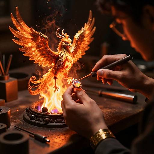 Surreal Phoenix Jeweler Crafting Fire Opal
