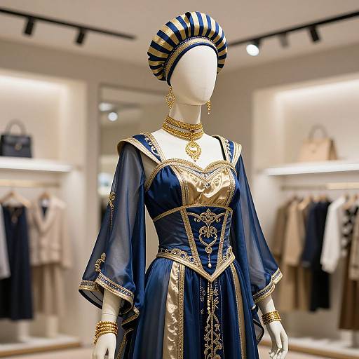 Elegant Blue and Gold Mannequin Display