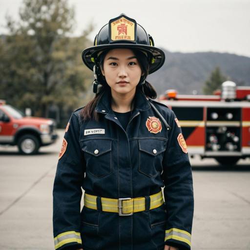 Asian Female Firefighter in Uniform Outdoors