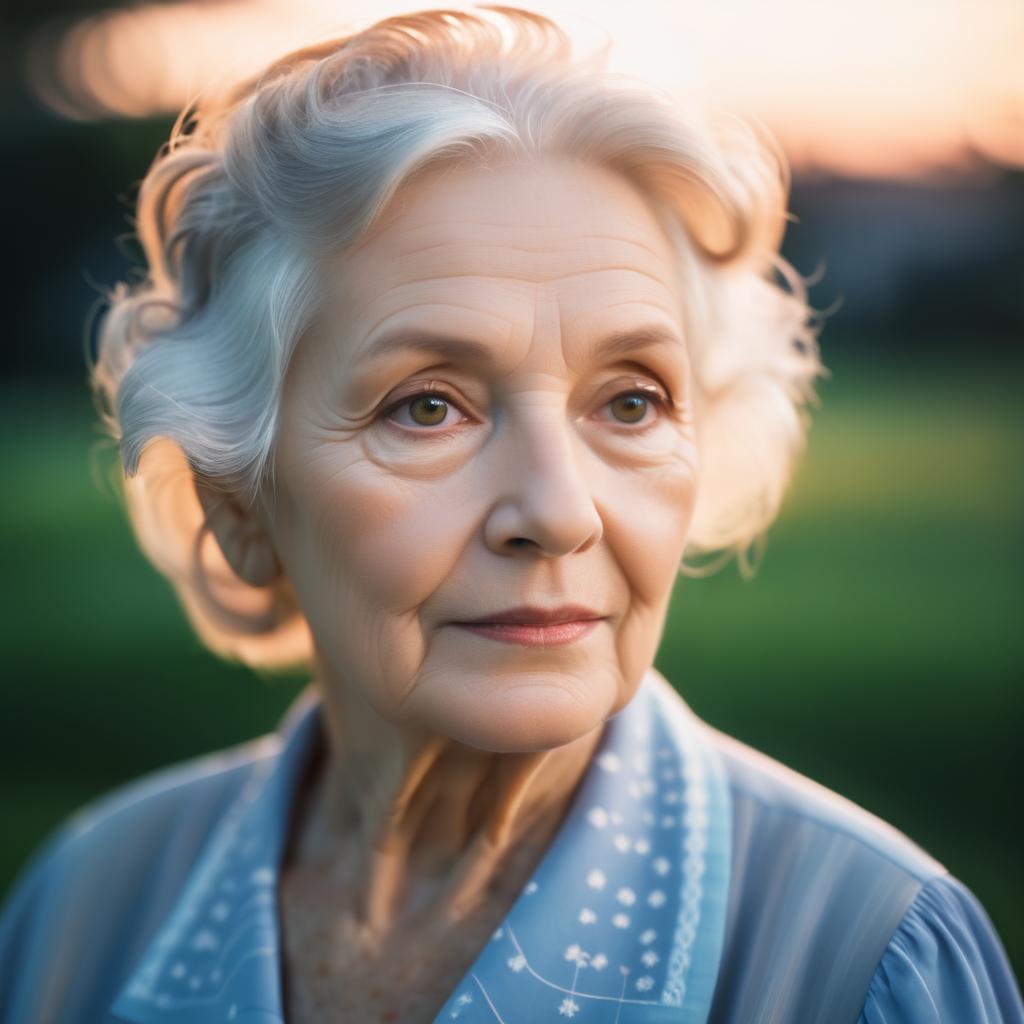 Cinematic Twilight Portrait of Elderly Woman