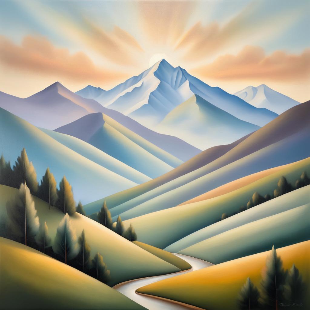 Serene Mountain Landscape in O'Keeffe Style