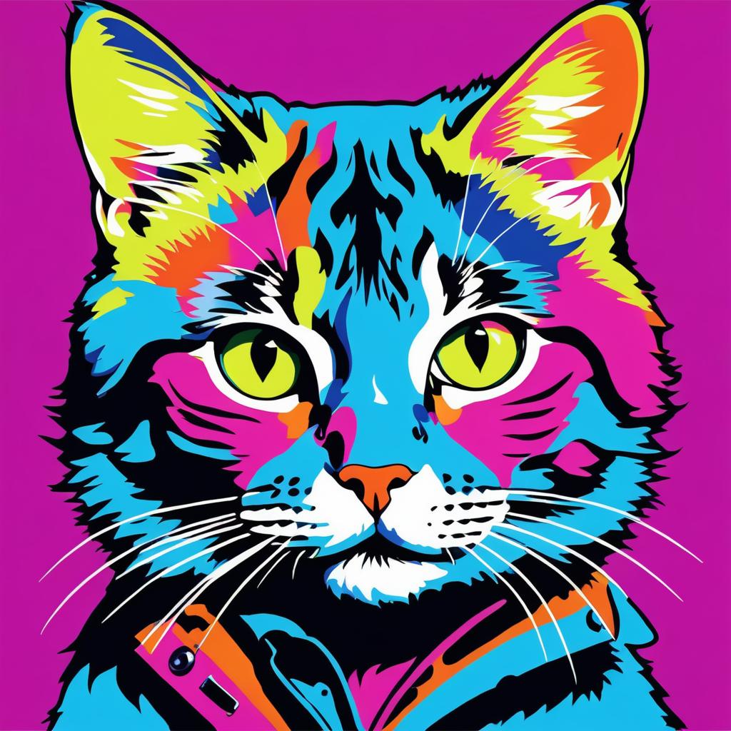 Vibrant Andy Warhol Cat Head Art