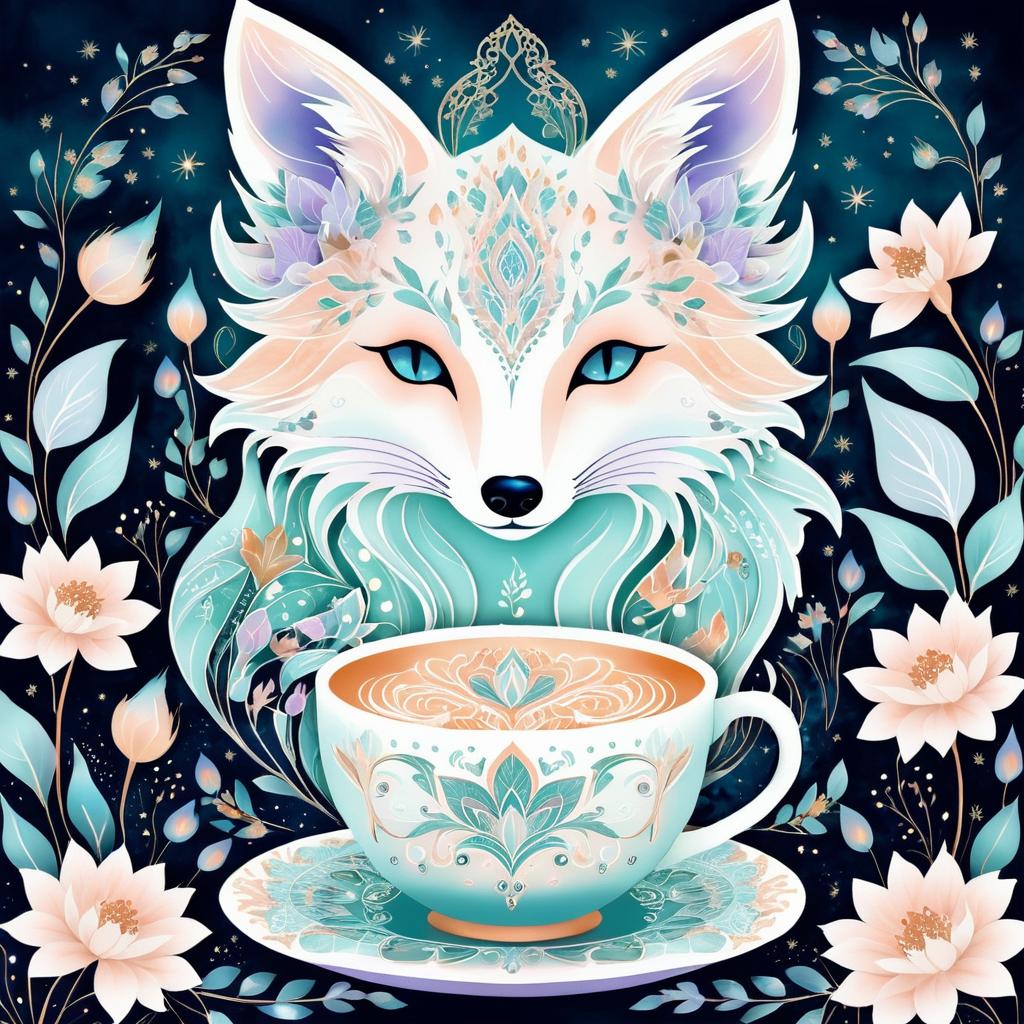 Enchanted Fox Enjoying Dreamy Chai Latte