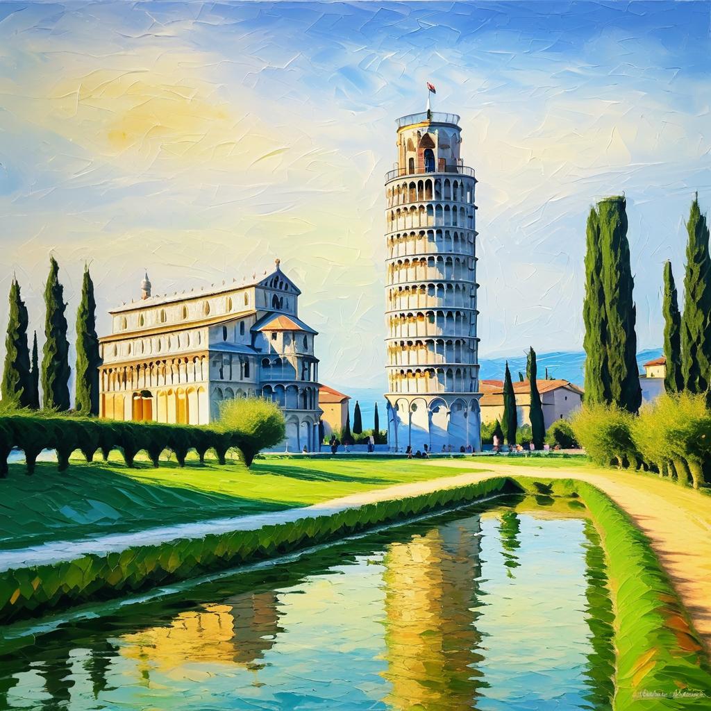 Monet-Style Oil Painting of Pisa Tower