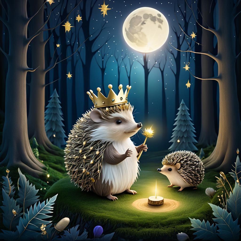 Whimsical Hedgehog Crowned Under Moonlight