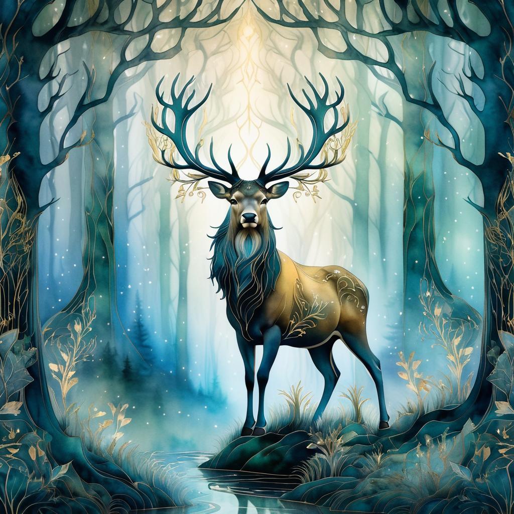 Majestic Stag in Mystical Art Nouveau