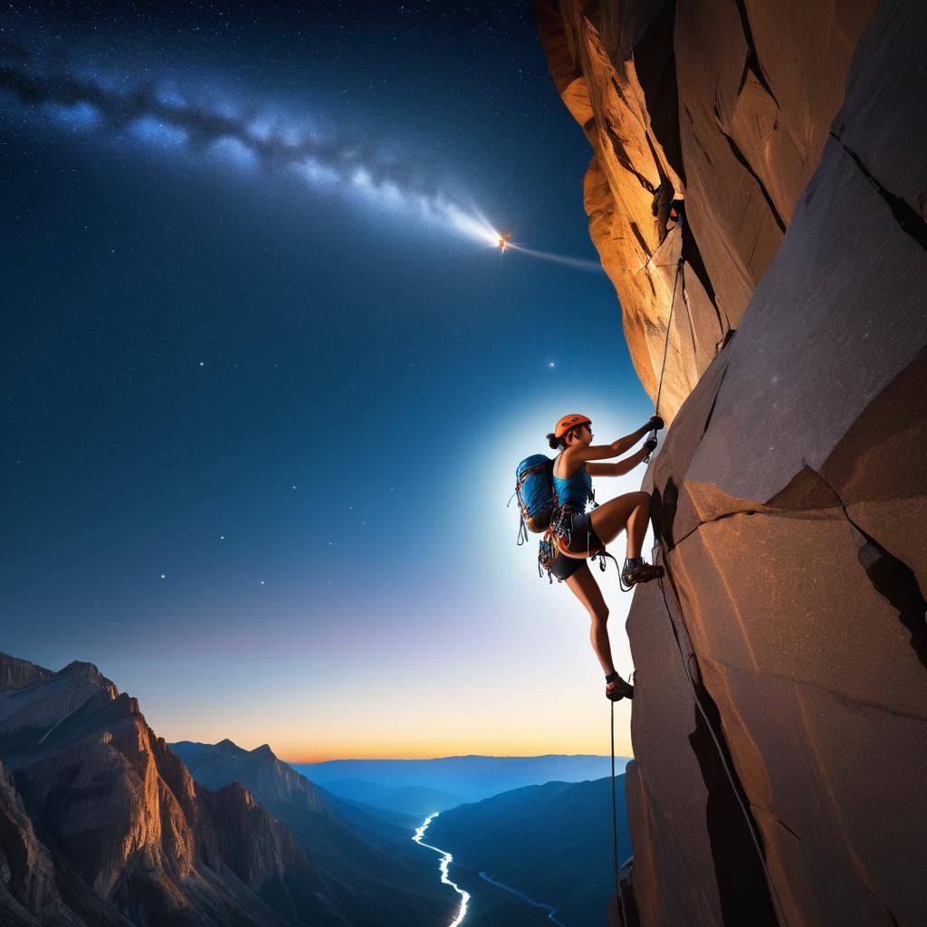 Daring Climber on a Starry Night