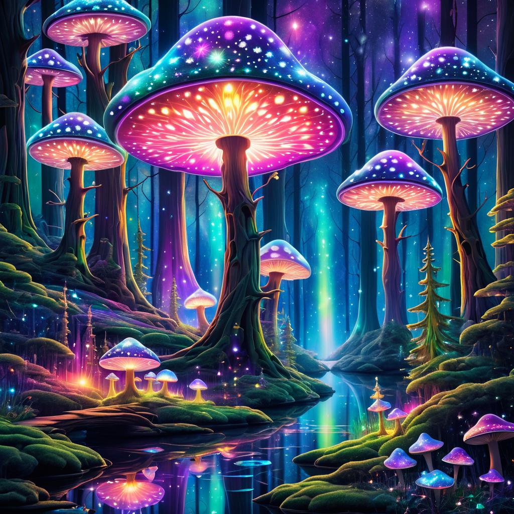 Enchanted Cosmic Forests with Glowing Mushrooms