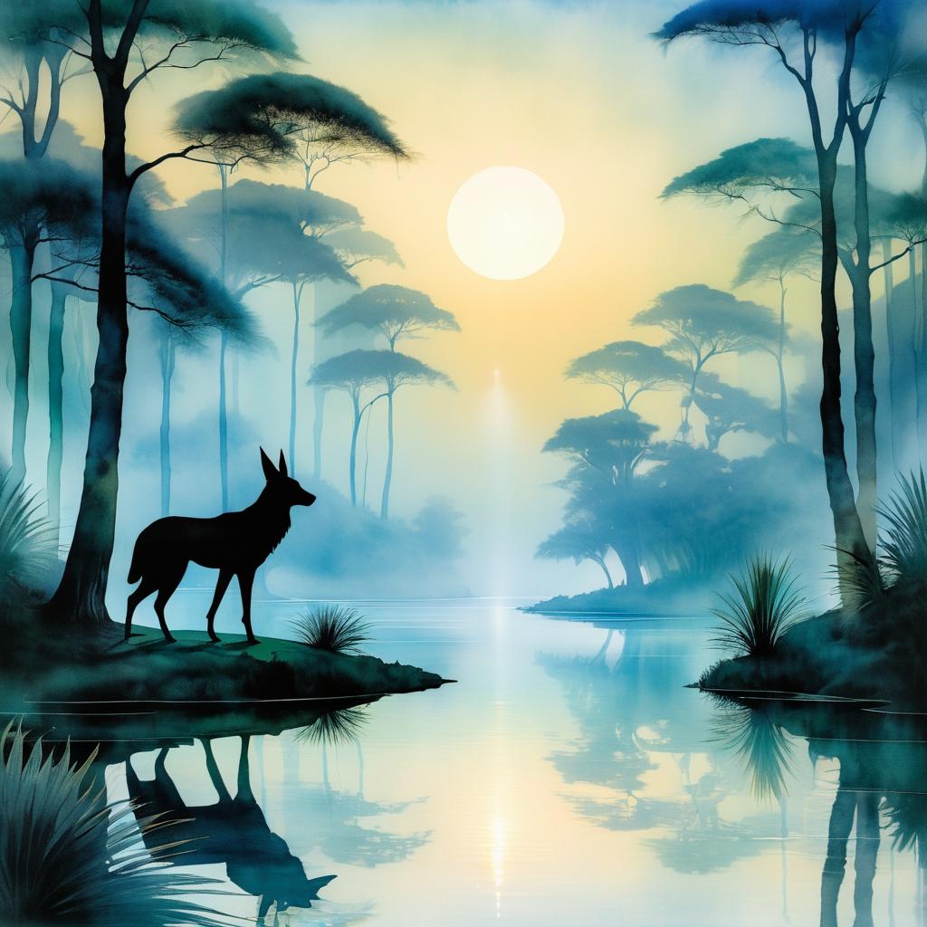 Mystical Watercolor of Anubis in Nature