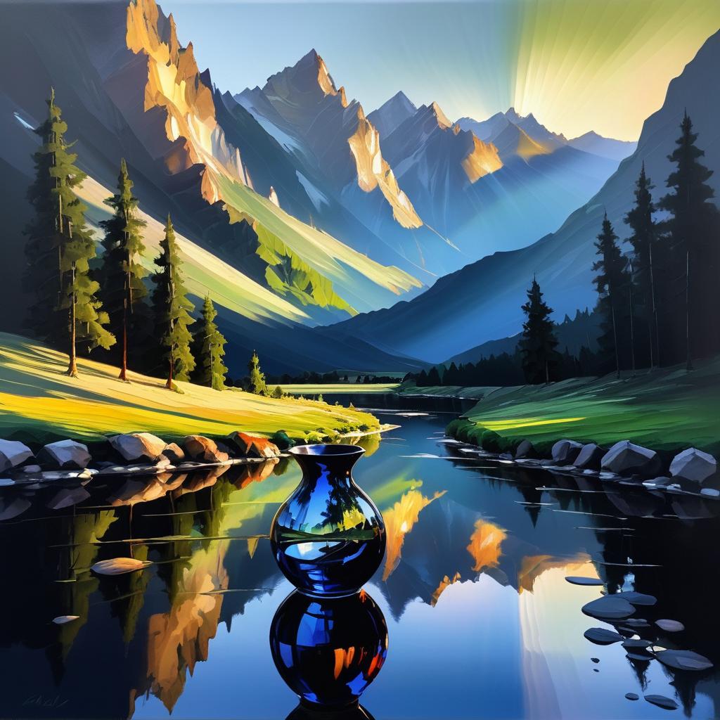 Cinematic Mountain Landscape Oil Painting