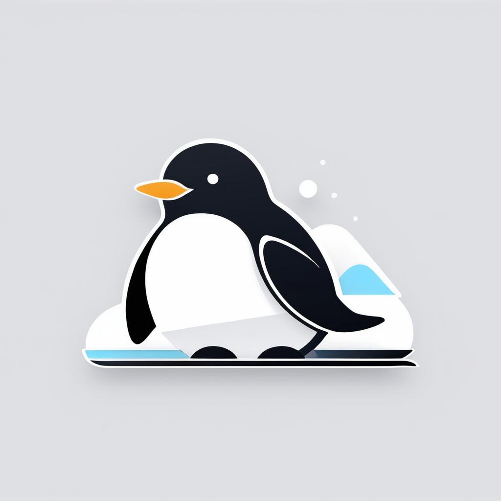 Minimalist Kawaii Penguin Sliding on Ice