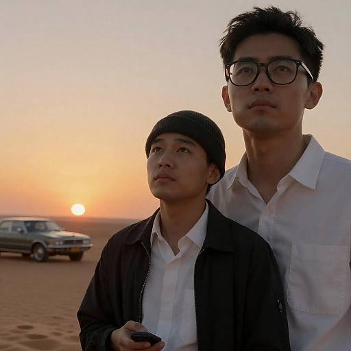 Desert Sunset with Two Men