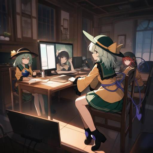 Anime Schoolgirls Working in Classroom