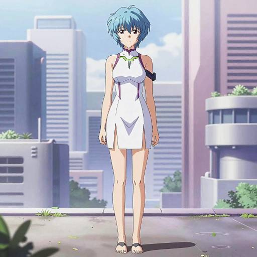 Rei Ayanami in Futuristic Cityscape