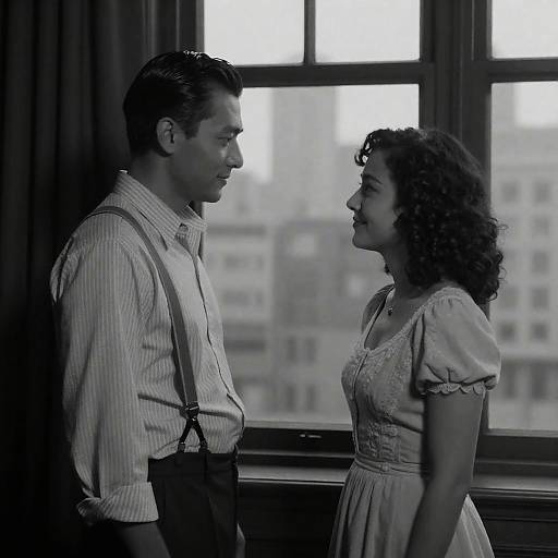 Black-and-White Portrait of Couple by Window
