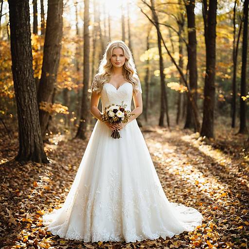 Autumn Forest Bride in Elegant Wedding Dress