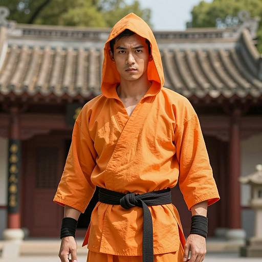 Handsome Man in Orange Martial Arts Outfit