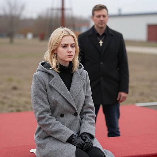 Somber Couple: Woman Seated, Man Standing