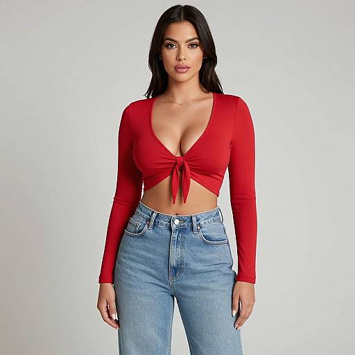 Casual Chic Woman in Red Crop Top