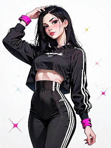 Sporty Woman in Black Adidas Streetwear