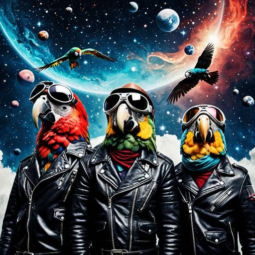Parrots in Aviator Gear in Outer Space