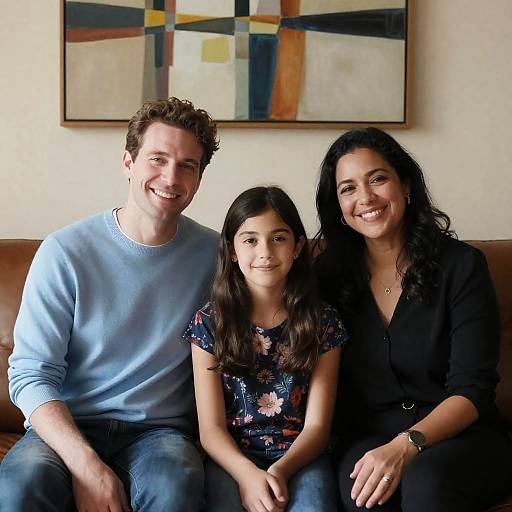 Cozy Family Moment on Leather Couch