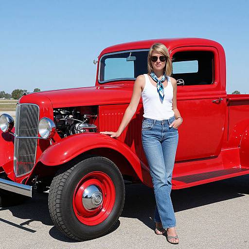 Confident Woman with Classic 1934 Ford Truck