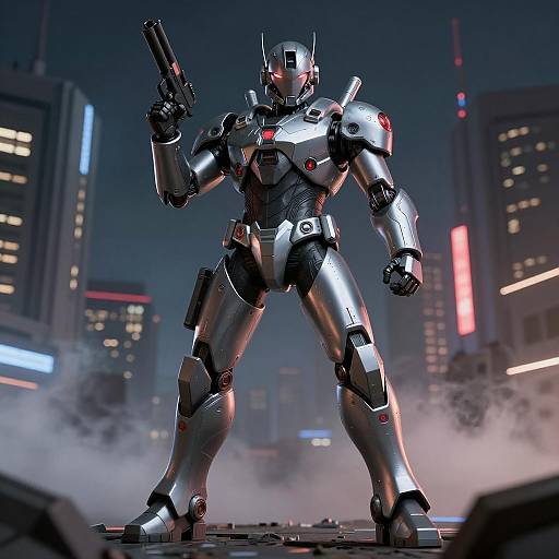 Futuristic Robot in Dynamic Urban Scene