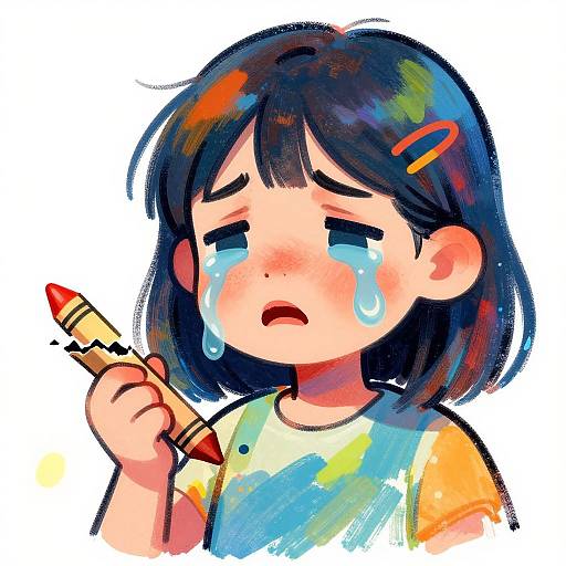 Emotional Crayon Girl with Broken Crayon