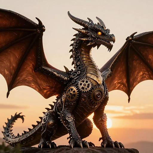 Majestic 3D Fantasy Dragon at Sunset